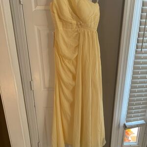 Yellow Chiffon Evening Dress -One Shoulder Gown with Corset Back🔥. PTP-15.5 bust